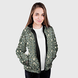 Куртка с капюшоном женская Белые цветочки на сером фоне, цвет: 3D-черный — фото 2