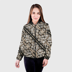 Куртка с капюшоном женская Бежевые деревянные цветы, цвет: 3D-черный — фото 2