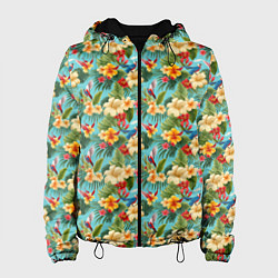 Куртка с капюшоном женская Разные цветочки паттерн, цвет: 3D-черный