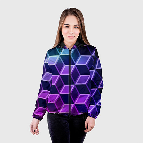 Женская куртка Неоновые кубы иллюзия / 3D-Черный – фото 4
