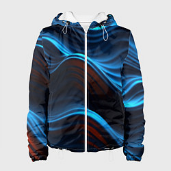 Куртка с капюшоном женская Синие волны абстракт, цвет: 3D-белый