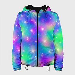 Куртка с капюшоном женская Яркий космос розово-синий с вкраплениями зеленого, цвет: 3D-черный