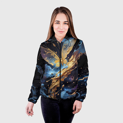 Женская куртка Бабочка краски узор / 3D-Черный – фото 4