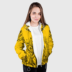 Куртка с капюшоном женская Киберпанк Yellow-Black, цвет: 3D-белый — фото 2