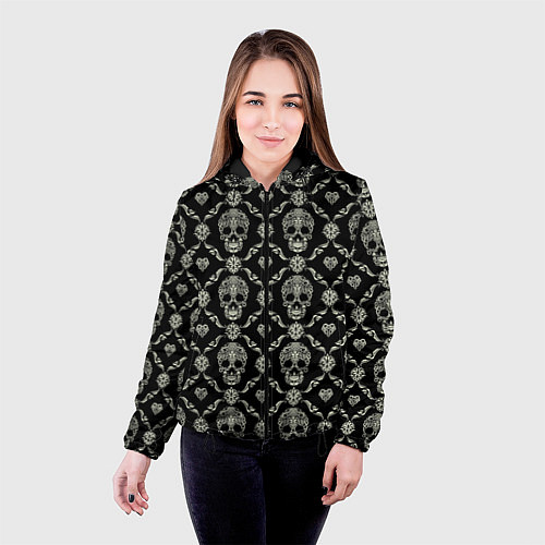 Женская куртка Узор с черепами Pattern with skulls / 3D-Черный – фото 4