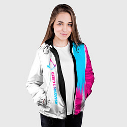 Куртка с капюшоном женская Assassins Creed neon gradient style: по-вертикали, цвет: 3D-черный — фото 2