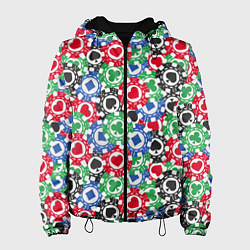 Куртка с капюшоном женская Фишки, Ставки, Покер, цвет: 3D-черный