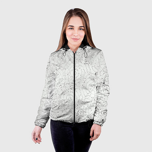 Женская куртка Хаотичная черно-белая рябь - узор Хуф и Ся / 3D-Черный – фото 4