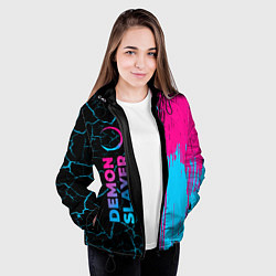 Куртка с капюшоном женская Demon Slayer - neon gradient: по-вертикали, цвет: 3D-черный — фото 2