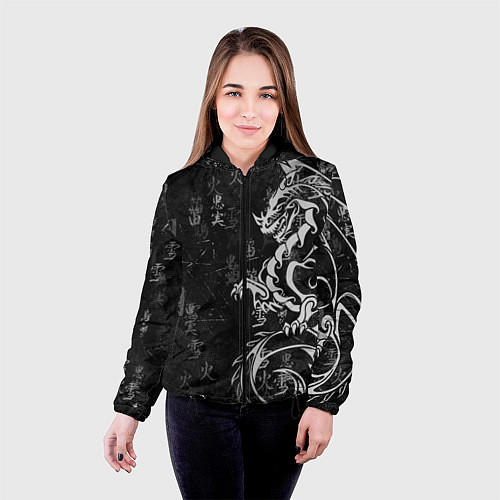 Женская куртка White dragon - grunge / 3D-Черный – фото 4