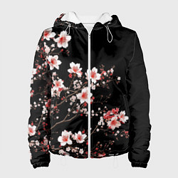 Куртка с капюшоном женская Цветущая сакура - белые и красные, цвет: 3D-белый