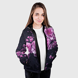 Куртка с капюшоном женская Ветки цветущей розовой сакуры, цвет: 3D-черный — фото 2