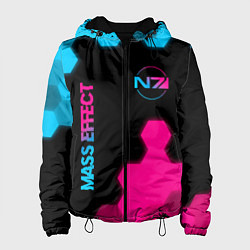 Куртка с капюшоном женская Mass Effect - neon gradient: надпись, символ, цвет: 3D-черный