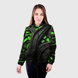 Куртка с капюшоном женская Green black abstract, цвет: 3D-черный — фото 2