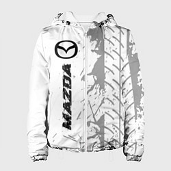 Куртка с капюшоном женская Mazda speed на светлом фоне со следами шин: по-вер, цвет: 3D-белый
