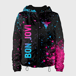 Куртка с капюшоном женская Bon Jovi - neon gradient: надпись, символ, цвет: 3D-черный