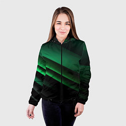 Куртка с капюшоном женская Черно зеленые полосы, цвет: 3D-черный — фото 2