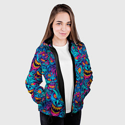 Куртка с капюшоном женская Неоновые монстры - graffiti art style pattern, цвет: 3D-черный — фото 2