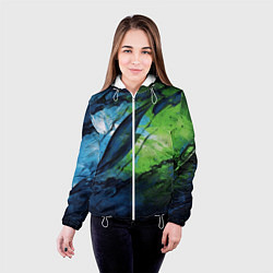 Куртка с капюшоном женская Green blue abstract, цвет: 3D-белый — фото 2