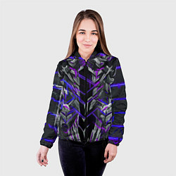 Куртка с капюшоном женская Киберпанк линии фиолетовые, цвет: 3D-черный — фото 2