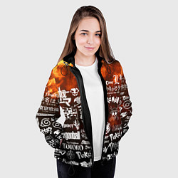 Куртка с капюшоном женская Огненные аниме паттерн, цвет: 3D-черный — фото 2