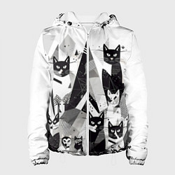 Куртка с капюшоном женская Абстрактные коты, цвет: 3D-белый