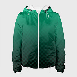 Куртка с капюшоном женская Аквамариновая клетка с градиентом, цвет: 3D-белый