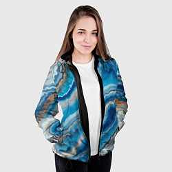 Куртка с капюшоном женская Текстура голубого океанического агата, цвет: 3D-черный — фото 2