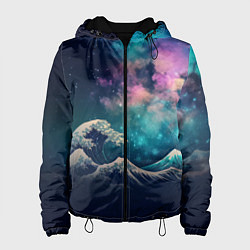 Куртка с капюшоном женская Космическая Большая волна в Канагаве, цвет: 3D-черный