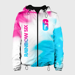Куртка с капюшоном женская Rainbow Six neon gradient style: надпись, символ, цвет: 3D-черный