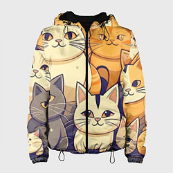 Куртка с капюшоном женская Кошачий принт от нейросети, цвет: 3D-черный