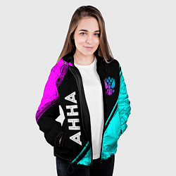 Куртка с капюшоном женская Анна и неоновый герб России: надпись, символ, цвет: 3D-черный — фото 2