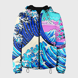 Куртка с капюшоном женская Большая волна в Канагаве сакура, цвет: 3D-черный