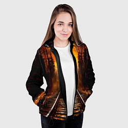 Куртка с капюшоном женская Железная дорога на закате, цвет: 3D-черный — фото 2