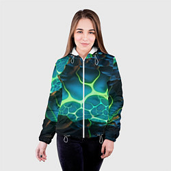 Куртка с капюшоном женская Разлом синих и зеленых неоновых плит, цвет: 3D-белый — фото 2