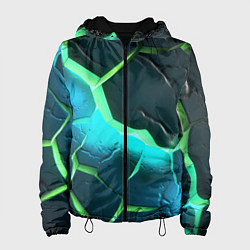 Куртка с капюшоном женская Зеленое неоновое свечение из зеленых плит, цвет: 3D-черный