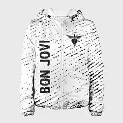 Куртка с капюшоном женская Bon Jovi glitch на светлом фоне: надпись, символ, цвет: 3D-белый