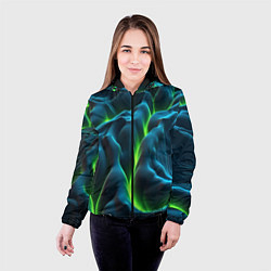 Куртка с капюшоном женская Зеленая кислотная текстура с плитами, цвет: 3D-черный — фото 2