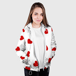 Куртка с капюшоном женская Красные сердечки на белом, цвет: 3D-белый — фото 2