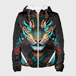 Куртка с капюшоном женская Тигр самурай, цвет: 3D-белый