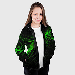 Куртка с капюшоном женская Зеленые яркие линии, цвет: 3D-черный — фото 2