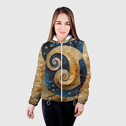 Куртка с капюшоном женская Синий золотой декоративный орнамент, цвет: 3D-белый — фото 2