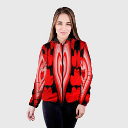 Куртка с капюшоном женская Сердечки с красными узорами, цвет: 3D-черный — фото 2