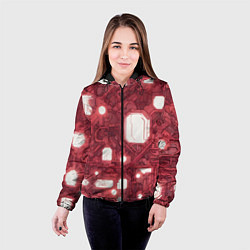 Куртка с капюшоном женская Красные Кибер схемы неон, цвет: 3D-черный — фото 2