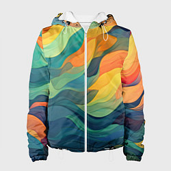 Куртка с капюшоном женская Красочная палитра в волнах, цвет: 3D-белый