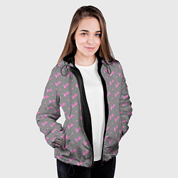 Куртка с капюшоном женская Паттерн - Барби и серый фон, цвет: 3D-черный — фото 2