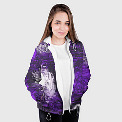 Куртка с капюшоном женская Киберпанк заражение фиолетовое, цвет: 3D-белый — фото 2