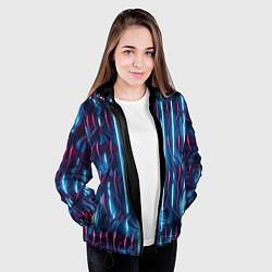 Куртка с капюшоном женская Голубые кибер линии, цвет: 3D-черный — фото 2