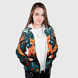 Куртка с капюшоном женская Две лисички в стиле фолк арт, цвет: 3D-белый — фото 2