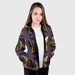Куртка с капюшоном женская Золотая бабочка паттерн, цвет: 3D-черный — фото 2